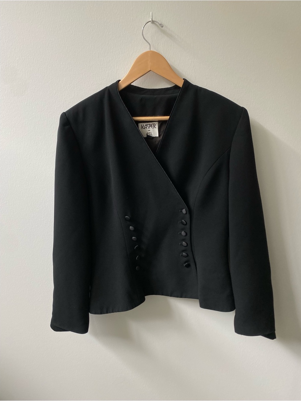 Vintage Kasper Black Double Breasted Blazer with Victorian Style Buttons